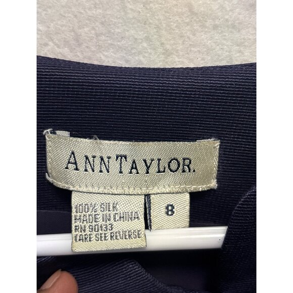 Ann Taylor Womens Button-Front Silk Blouse Size 8 Navy Blue - Picture 4 of 10